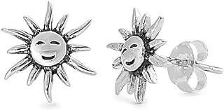 Sterling Silver Smiling Sun Stud Earrings with Push Back Design – Ideal for Women's Everyday Fashion or Special Moments
