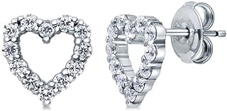 BERRICLE Sterling Silver Open Heart Cubic Zirconia CZ Anniversary Stud Earrings for Women, Rhodium Plated
