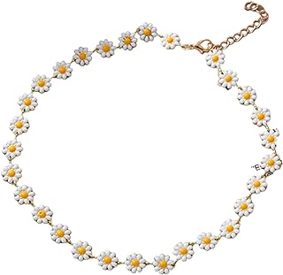 Daisy Choker Necklace with Lobster Claw and Cable Chain, Ideal Gift for Women & Girls, Bohemian Flower Design