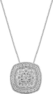 La4ve Diamonds 1/2 Carat Women's Necklace with Box Chain and Lobster Claw Clasp, Round-cut Natural Diamond Cushion Halo Pendant in 925 Sterling Silver