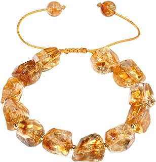 Jewever Irregular Raw Citrine Beaded Bracelets Power Energy Unisex Jewelry Bring Prosperity Good Lucky Attracting Wealth Spiritual Mens Bracelet for Women Gifts