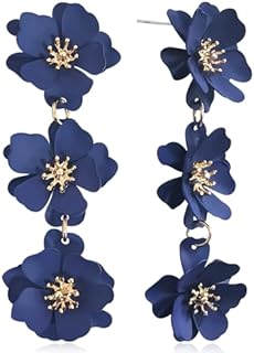 Elegant Bohemian Matte Tiered Triple Flower Dangle Drop Earrings Chic Charm Cute Long Floral Stud Earrings for Women Girls Statement Jewelry Gifts
