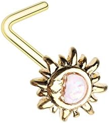 Pierced Owl 20GA Gold Tone Opalite Crescent Moon and Sun L-Bend Nose Stud