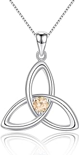 Champagne Morganite Embellished Celtic Knot Pendant Necklace with Sterling Silver Box Chain and Spring Ring Clasp by JIANGXIN