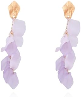 Petal Drop Dangle Earrings Long Acrylic Flower Tassel Earrings Floral Exaggerated Statement Earrings Lightweight Petal Fringe Earrings for Women Girls