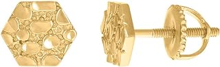 Unisex 925 Sterling Silver Yellow-Gold-Plated Octagon Nugget Stud Earrings with Push Back Closure - Ideal Jewelry Gift for Men and Women