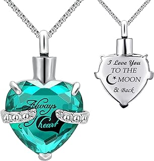 YOUFENG Urn Necklaces for Ashes Always in My Heart Heart Cremation Jewelry Memorial Pendant Birthstone Necklace