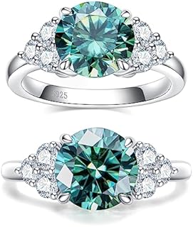 3.0 carat Fancy Vivid Blue Green Moissanite Ring 3.6cttw Moissanite Engagement Rings for Women VVS Certified Moissanite Diamond Anniversary Wedding Cluster Ring Platinum Plated Silver Band