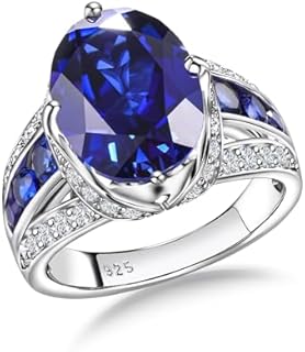 Oval Engagement Rings for Women 925 Sterling Silver Created Gemstone Big Rings Oval Shape Cocktail Statement Birthstone Ring Size 6 to 10