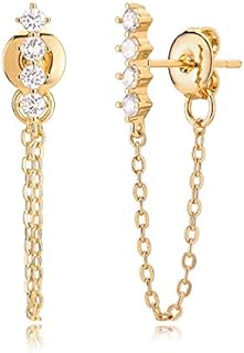 14K Gold Filled Dainty Cubic Zirconia Chain Dangle Stud Earrings, Hypoallergenic Brass Push Back Clasp, Gorgeous Gift for Women by LOYATA
