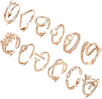 12PCS Adjustable Stackable Thumb Open Rings Set for Women 14K Gold Plated Knuckle Stacking Rings Set Boho Vintage Finger Rings