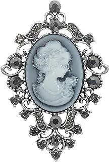 Gyn&Joy Vintage Inspired Victorian Cameo Lady Maiden Crystal Rhinestone Pin Brooch