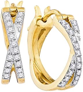 The Diamond Deal 10kt Yellow Gold Womens Round Pave-set Diamond Double Row Crossover Hoop Earrings 3/8 Cttw