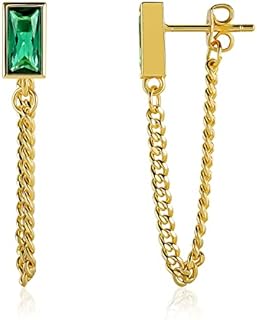 14K Gold Plated, Emerald Dangle Earrings with Push-back Design, Made with 925 Sterling Silver for Women