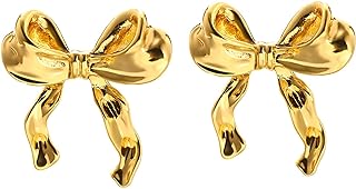 Gold Silver Bow Earrings for Women Girls,Cute Ribbon Bow Stud Earrings Statement Bow Drop Earrings Gift