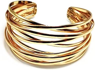 YBMYCM Chunky Gold Cuff Bracelet for Women Girls Gold Line Web Wrist Cuff Bangle Bracelet Fashion Costume Jewelry