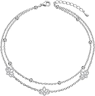 Ladytree Anklet for Women 925 Sterling Silver Adjustable Foot Beaded Heart/Cubic zirconia Charm Ankle Bracelet Anklets Jewelry