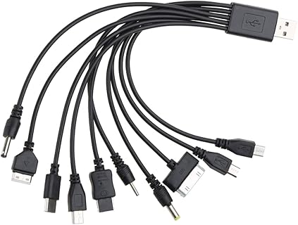 NRVTRE Chargeur Téléphone Portable Universel, Multi Embout et 10 en 1, Câble USB [20CM], pour Smartphones, Caméras, Ordinateurs portables, Projecteurs et Routeurs