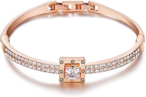 Fasion Jewelry Bangle Bracelets For Women 18K Gold Plated Adjustable Bracelets With Crystal Anniversary Valentine's Day Gift For Wife And Girlfriend