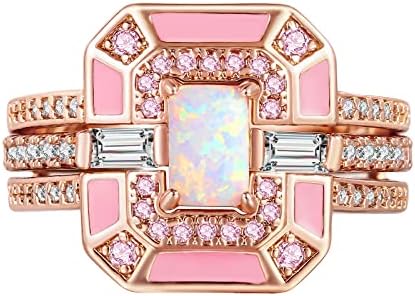 LAZLUVU Opal Engagement Stackable Rings for Women 2pcs Promise Wedding Ring for Her Fashion Jewelry Gift