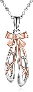 Charming Ballerina Dance Necklace with O-chain - CRMAD 925 Sterling Silver with Rose Gold Plating - Perfect Gift for Girls - Ballet Shoes Design Pendant