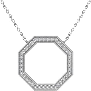 10k Gold and Silver Diamond Hexagon Pendant Cable Chain Necklace (1/4 cttw, I-J Color, I2-I3 Clarity), 18"