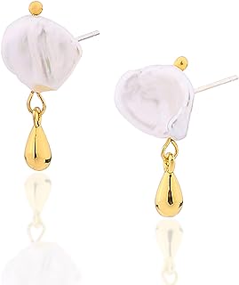 RIKECEWIS Women's Fashion Pearl Earrings,14K-Gold Plated Vintage Baroque Pearl Earrings,Stud Earrings Pearl Earrings Gold Earrings,Earrings for Women,Gift for Women