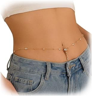 Summer Alloy Crystal Bead Dangle Belly Ring Chain with Adjustable Waist Rhinestone Piercing for Women