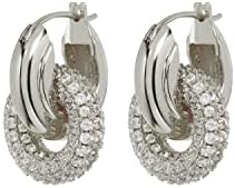 Pave Interlock Hoop Earrings in CZ and Polished Rhodium Plated