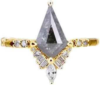 Natural Salt and Pepper Kite Cut Diamond Engagement Ring, Customizable 10K/14K/18K Gold Setting, Personalized Women's Jewelry, Unique Wedding Band Gift for Her