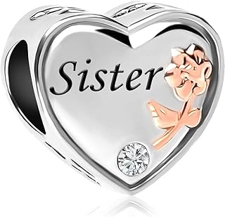 ZakiaHo Mom/Sister/Wife I Love You Heart Charms for Bracelets Rose Gold Flower Bead Charm Birthday Gift Jewelry Compatible with Pandora Bracelets