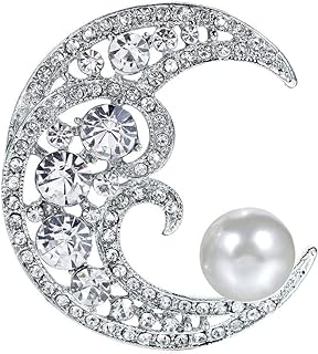 Crescent Moon Brooch Pin Pearl Brooches Full Crystal Moon Brooches Sparkling Half Moon White Pearl Pins Rhinestone Moon Stars Brooch Pin Corsage Clothes Ornaments Jewelry Gifts