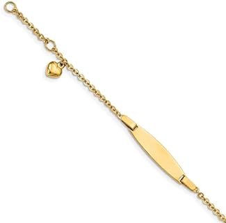 Engravable 14k Yellow Gold Baby ID Bracelet with Love Heart Charm and Spring Ring Clasp, 5mm Width - Perfect Jewelry Gift for Women