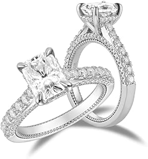 DovEggs Moissanite Engagement Rings for Women 2ct 6X8mm HI Color Radiant Cut Lab Grown Moissanite Vintage Hidden Halo Wedding Ring accents 14k Gold QUALITY Sterling Silver