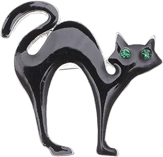 Alilang's Emerald Green Crystal Rhinestone Encrusted Black Panther Cat Brooch with Secure Pin-Stem Clasp