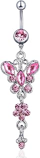 FUTIMELY Butterfly Belly Button Rings Dainty Crystal Rhinestone Paved Butterfly Belly Piercing Navel Ring Stainless Steel Navel Piercing Belly Body Jewelry