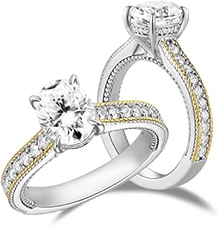 DovEggs 2carat 7x9mm G-H-I Color Oval Cut Art Deco Moissanite Antique/Vintage Hidden Halo Engagement Ring 14K Gold QUALITY Silver Wedding Engagement Ring with accents for Women