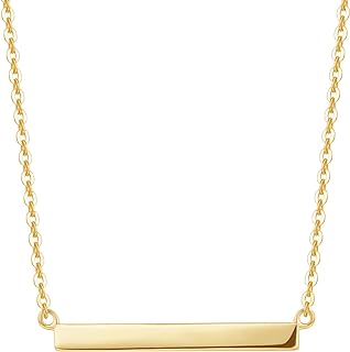 FANCIME 14K Real Solid Gold Bar Necklace High Polished Pendant Horizonal Bar Classic Simple Basic Daily Wear Fine Jewelry for Women 16”+2” Extender