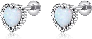 Chic Stainless Steel Screw Back Stud Earrings, 16g-18g Lightning Bolt Opal Heart Cartilage, Tragus, Helix Design - Unisex Ear Piercing Jewelry