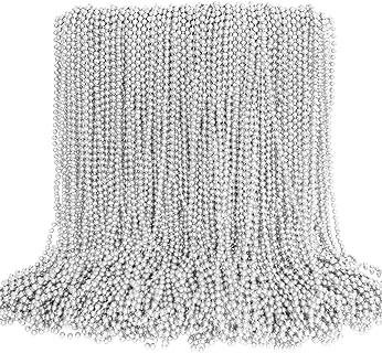 EOBOH Silver Bead Necklace Set for Parties - 100pcs Mardi Gras, Wedding, Birthday and Festival Themed Accessories in Durable Metal-Colored Plastic, 33" Length for Easy Fit