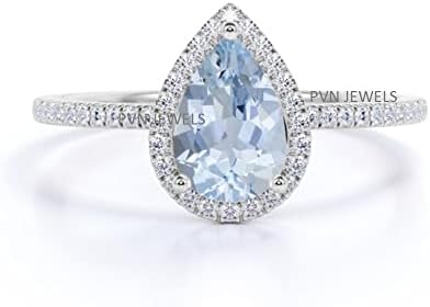 Pear Shaped Gemstone Created Aquamarine 925 Sterling Silver Ladies Teardrop Engagement Ring with Matching Band Set Engagement Ring 10