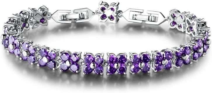GULICX Bracelet en Améthyste Plaqué Or avec Zircon Cubique, 19cm+3cm Extension, Anti-allergique et Brillant, Parfait pour Femmes et Occasions Spéciales