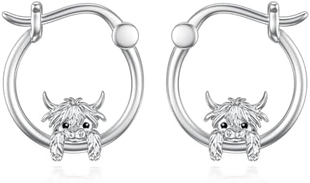 Highland Cow/Guinea Pig/French Bulldog Earrings for Women S925 Sterling Silver Cute Animal Hoop Earrings Jewelry for Sensitive Ears Mother's Day Christmas Birthday Gifts for Women Girls Teen