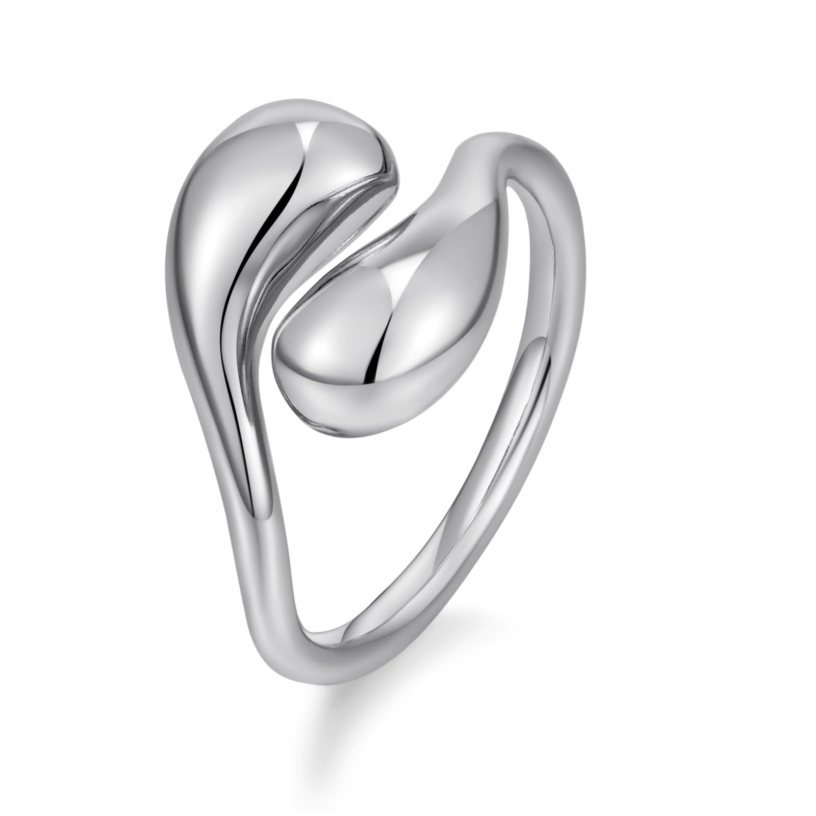 WOWORAMA Chunky Teardrop Rings for Women Silver Gold Bypass Dome Rings Thick Statement Open Adjustable Rings Simple Waterdrop Stackable Band Rings