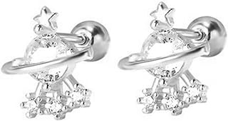 18G Tiny Star Planet Saturn Stud Cartilage Earrings for Women Girls 925 Sterling Silver Mini Cute CZ 3mm Ball Back Barbell Studs Sleeper Tragus Post Minimalist Hypoallergenic Birthday Christmas Jewelry