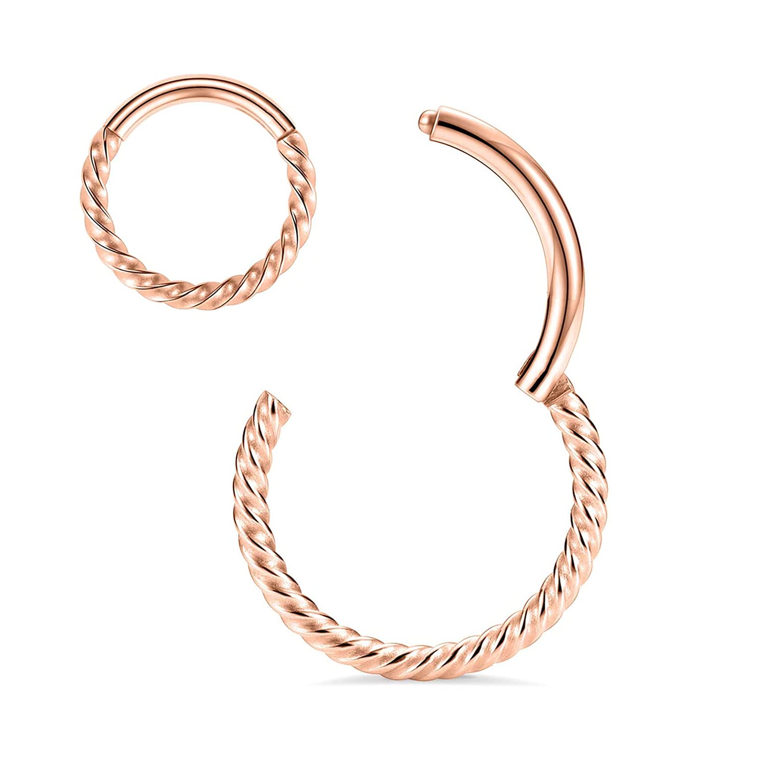 MissNity 316L Surgical Steel Hinged Nose Rings Hoop 20G 18G 16G 14G, Diameter 6mm to 10mm, Color Gold - Rose Gold - Silver - Black - Rainbow