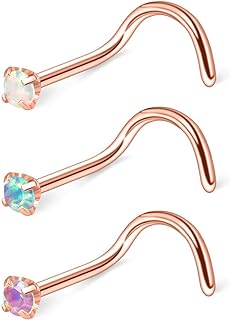 Ruifan 20G 316L Surgical Steel 2mm Opal Nose Rings Studs L-Shape Ring Body Piercing Jewelry 1-3PCS