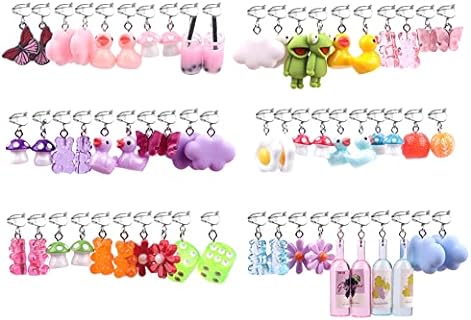 30-Pair Resin and Zinc Clip-On Earrings Set - Non-Pierced, Cute, and Quirky Earring Designs for Women
