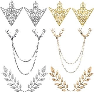 JinYu 10pcs Hollow Pattern and Angle Triangle Collar leaf Brooch Antler with hanging chains Gold and Silver for Men Women
