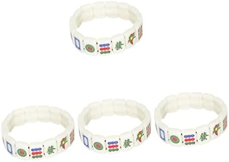 Spring Ring Clasp Couple Cuff Bracelets with Box and Rope Chains, Acrylic Gems for Men and Women, Stretchy Mahjong Design